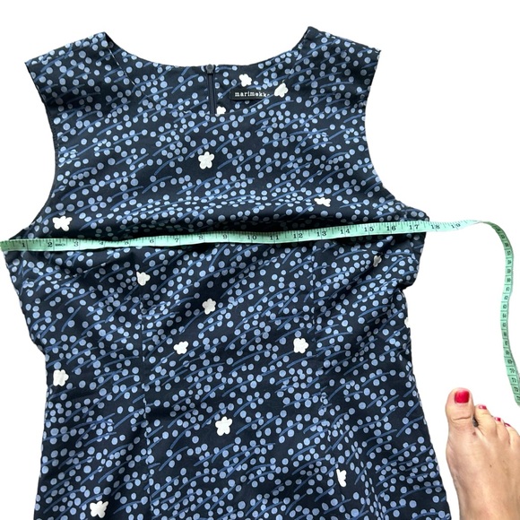 Marimekko blue ditsy floral sleeveless shift dress size 38/small bohemian career - Picture 8 of 10